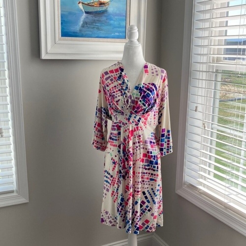 Vintage Morgan McFeeters Pink Purple Cream Vneck Casual Summer Dress Size 6 - Picture 3 of 16